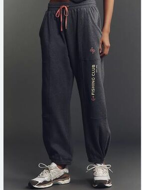 NWT - Anthropologie -Fishing Club Charcoal Jogger Sweatpants with Coral Drawcord